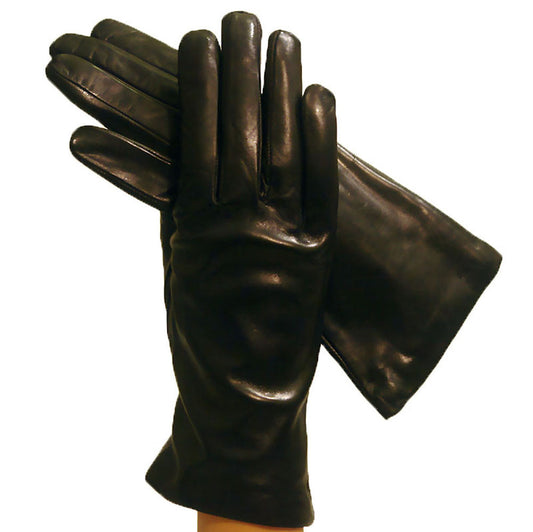 Black Simple but Elegant Italian Leather Gloves Cashmere-lined
