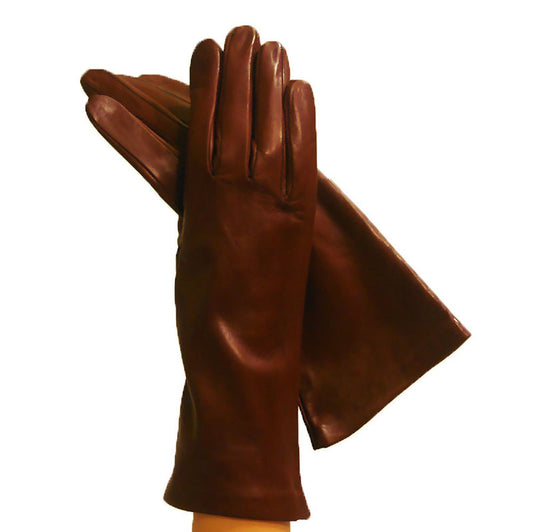 Brown Cashmere Lined Women's Italian Leather Gloves, 4 bt. - Solo Classe
