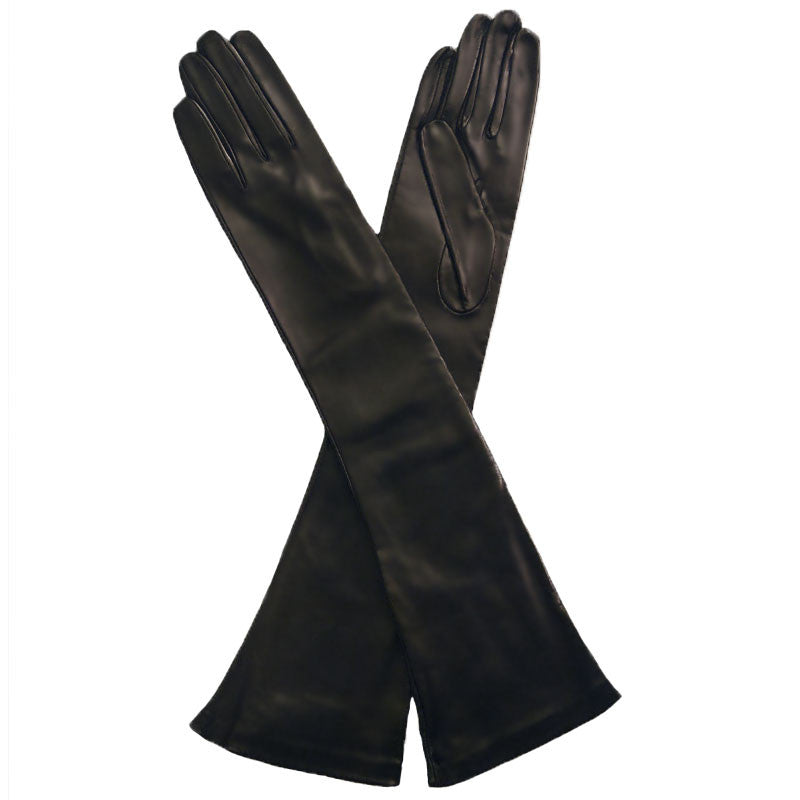 Long black – Elbow Classe Length Solo lined Silk Leather Opera Gloves