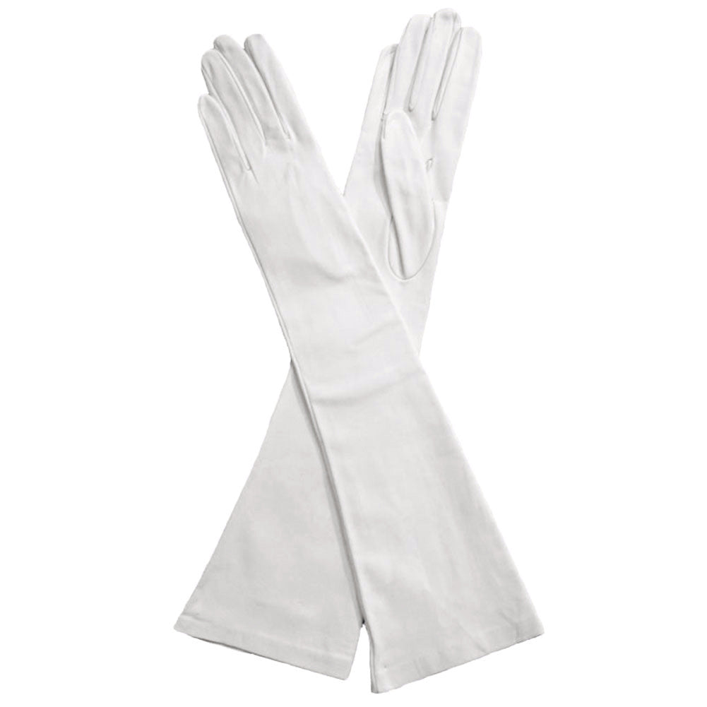 White Elbow Length Italian Kidskin Leather Gloves, Silk Lined 12-button - Solo Classe - 2