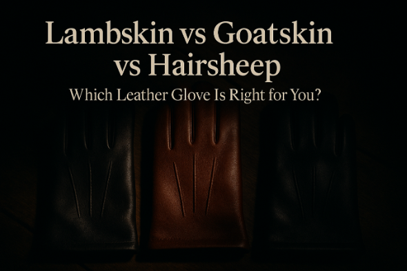 Lambskin vs goatskin vs hairsheep leather gloves comparison image showing three gloves side by side with headline asking which leather glove is right for you.