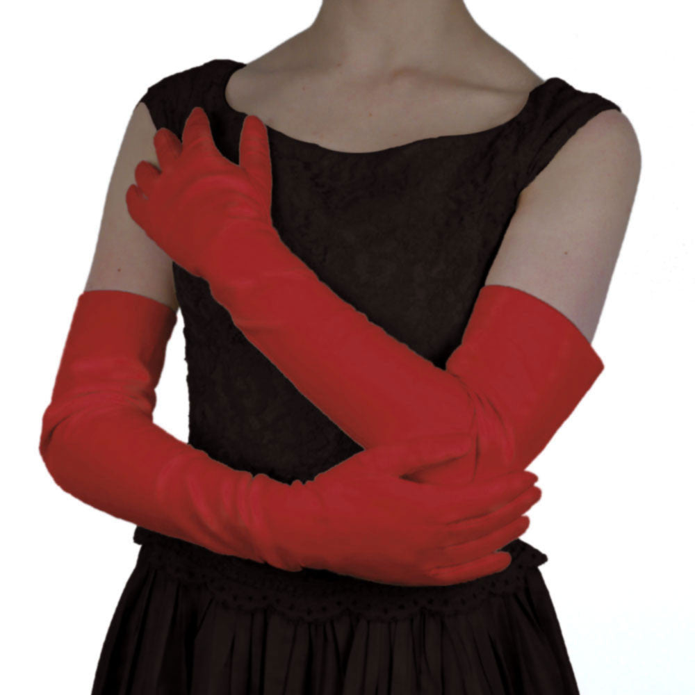 Italian Leather Opera Length Gloves, Red, Lined in Silk, 16-button - Solo Classe - 1