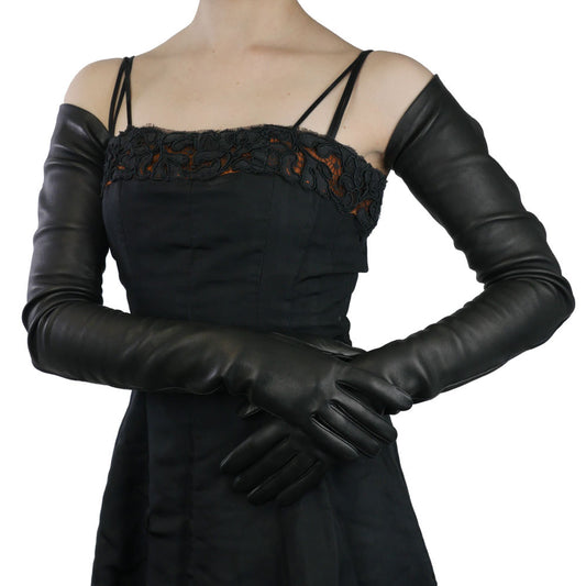 Full arm length Black Leather Gloves- Silk Lined, 22-bt - Solo Classe