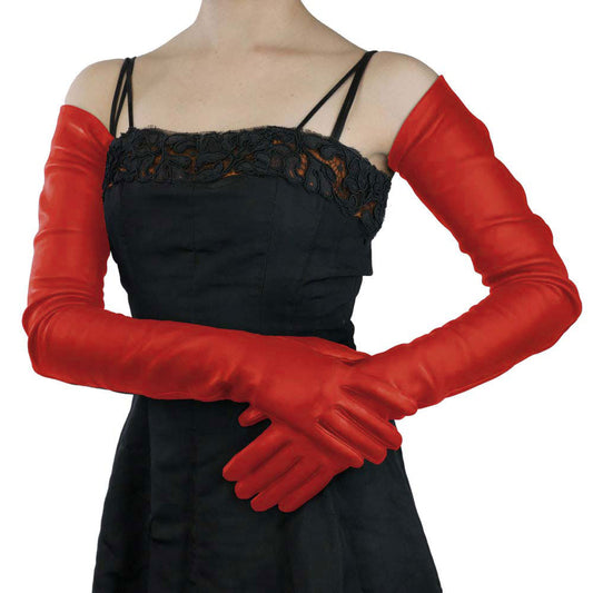 Full arm length Ferrari Red Leather Gloves- Silk Lined, 22-bt