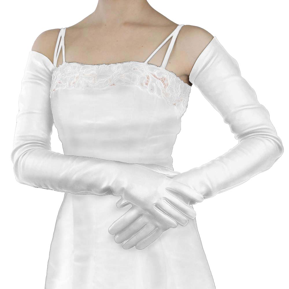 Long White Leather Gloves- Silk Lined, full arm length 22-bt
