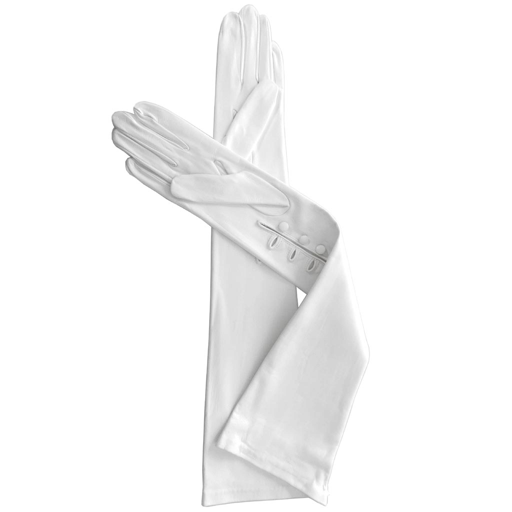 White Long Leather Gloves for Bridal, Opera and Formal Debutante