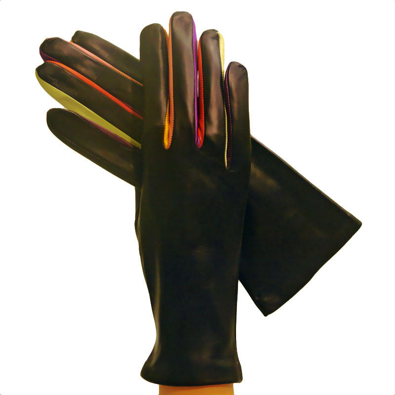 Unique Multi-colored Arlecchino Womens Silk-lined Leather Gloves - Solo Classe
