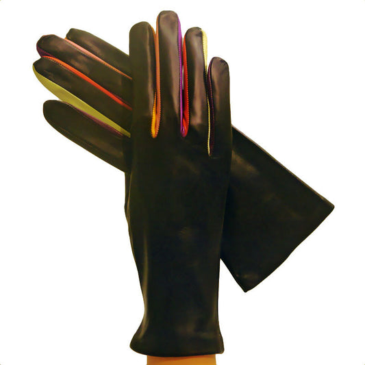 Multi-colored Unique Arlecchino Womens Cashmere-lined Leather Gloves - Solo Classe
