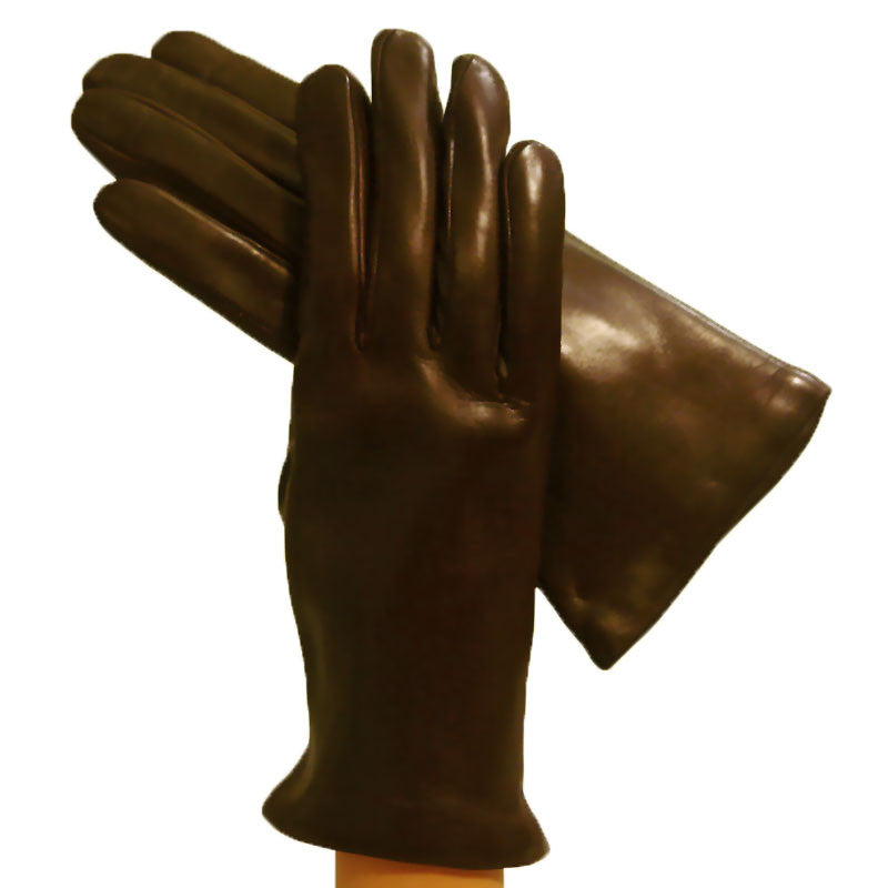 Dark Brown Womens Simple Italian Leather Gloves Cashmere-lined - Solo Classe
