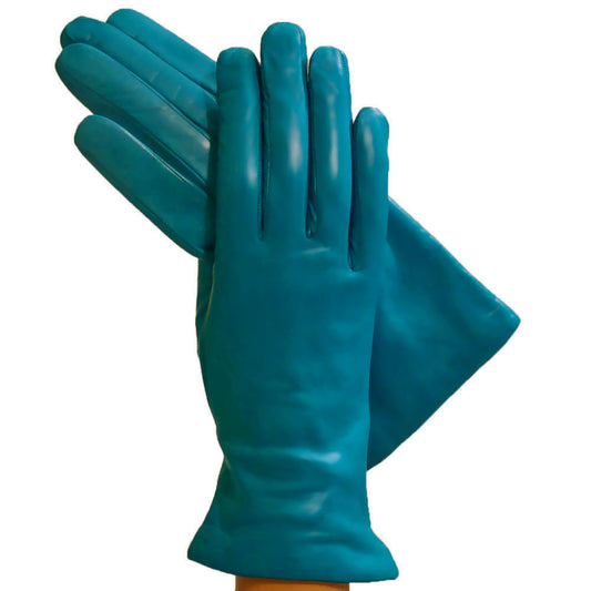 Turquoise Simple Leather Gloves, Lined in Cashmere. - Solo Classe
