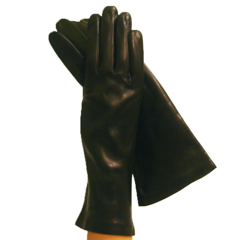 Ladies Black Elegant Italian Leather Gloves, 100% Silk-lined, 4bt. - Solo Classe
