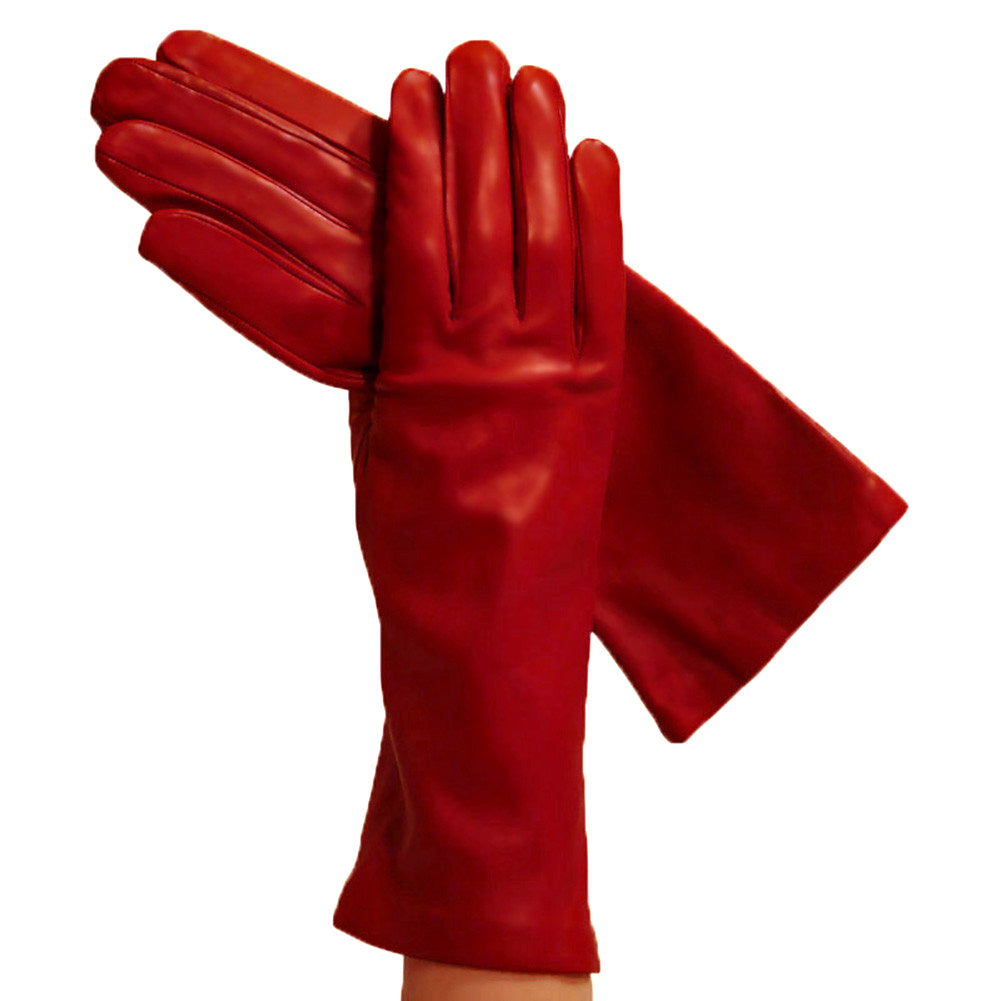 Garnet Red 4-Inch Ladies Italian Leather Gloves Silk-lined