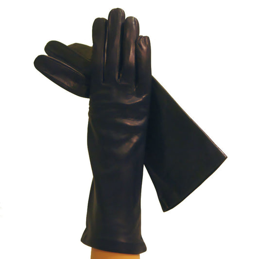 Navy Blue 4-Inch Italian Leather Gloves, Lined in Silk. - Solo Classe
