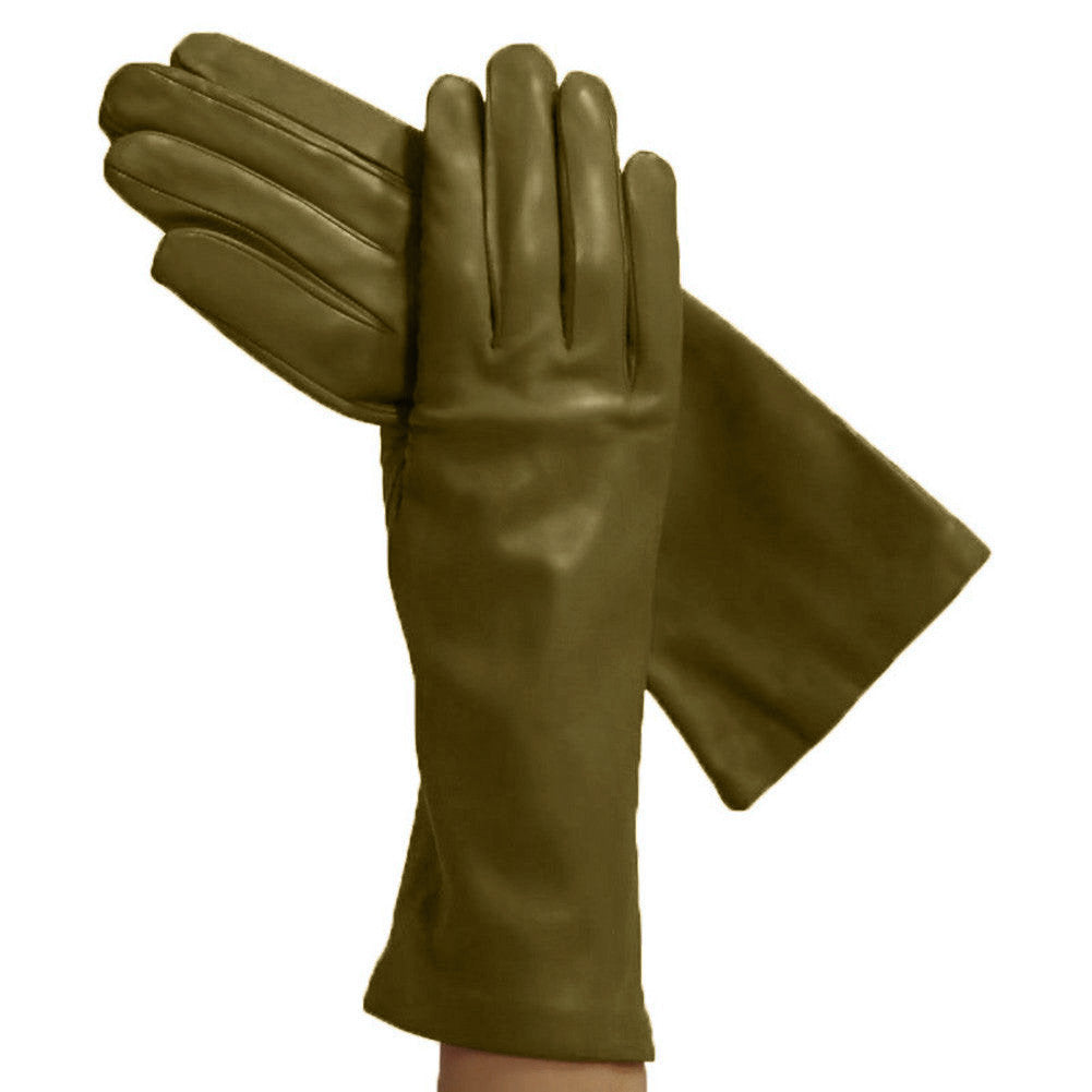 Olive Green, Ladies Italian Leather Gloves, Silk Lined, Elegant, 4 bt