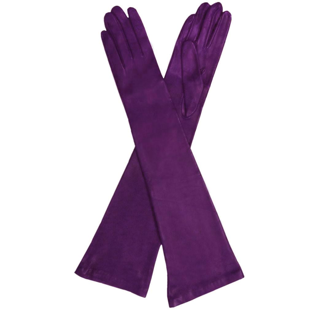 Purple, Silk-Lined Classic 12-BT Elbow-Length Italian Leather Gloves