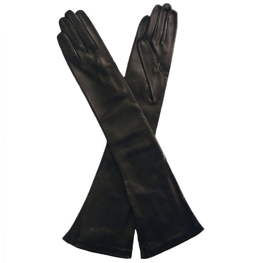 Black Elbow Length Leather Gloves. Italian Made Silk Lined, 12-button - Solo Classe