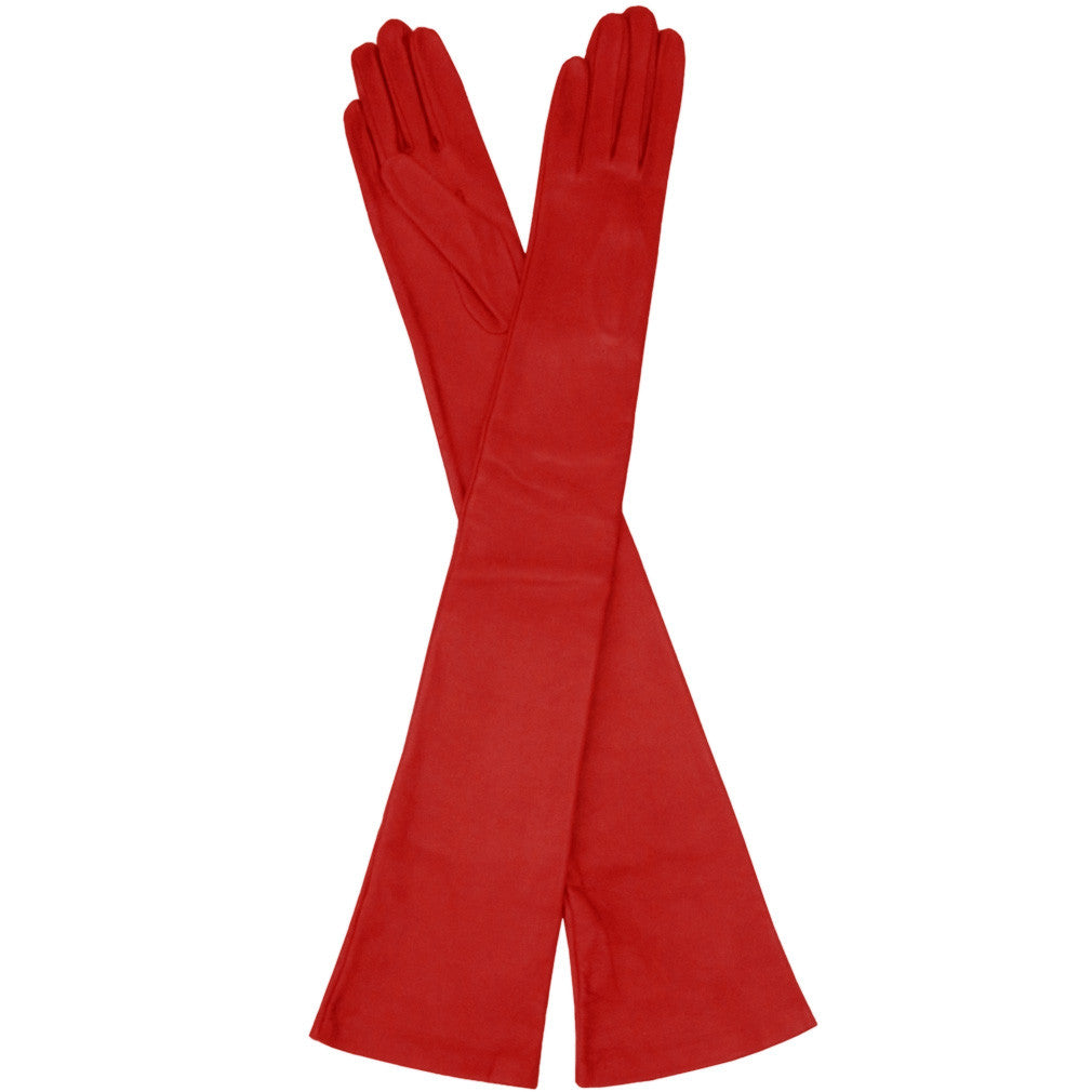 Italian Leather Opera Length Gloves, Red, Lined in Silk, 16-button - Solo Classe - 2