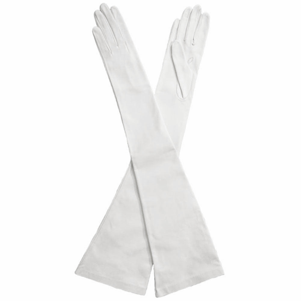 Long White Italian Leather Gloves Lined in Silk, 16 button length - Solo Classe - 2