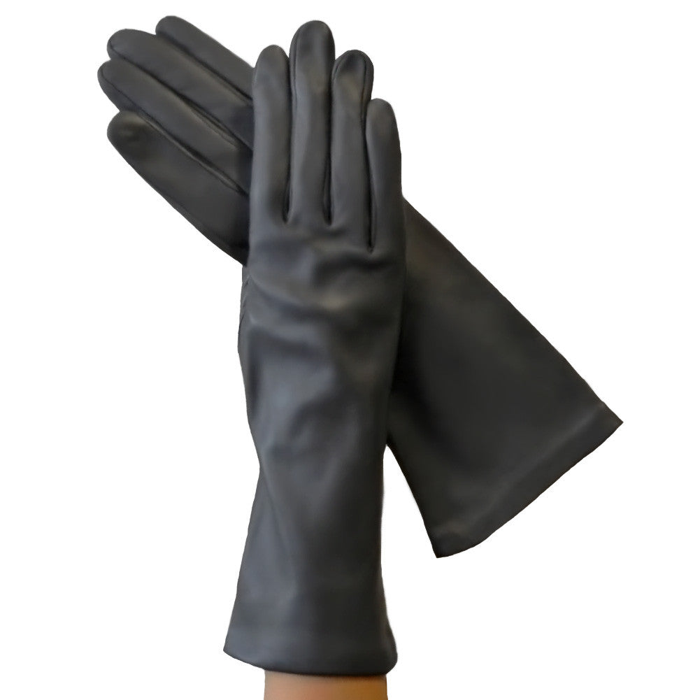 Gray 4-Inch Italian Leather Gloves, Lined in Silk. - Solo Classe
