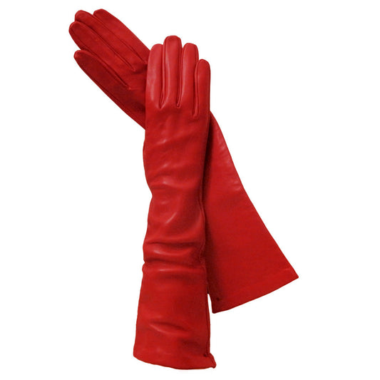 Long Red Italian Leather Gloves, Silk-lined. 8-button - Solo Classe