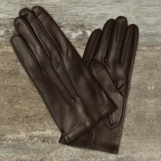 Dark Brown Men's Leather Gloves Lined in Cashmere
