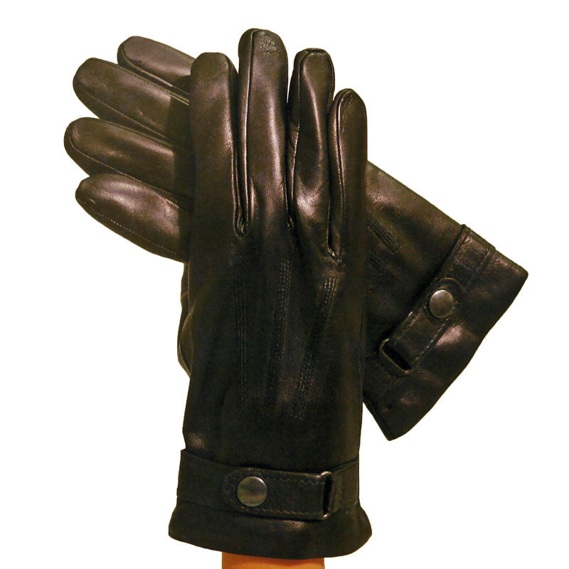 Black Leather Gloves for men with buttoned strap. Lined in Cashmere. - Solo Classe