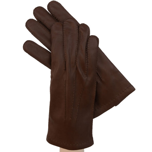 Brown Men's Leather Gloves  w/ Hand Sewn Outside Stitching, Cashmere Lining - Solo Classe
