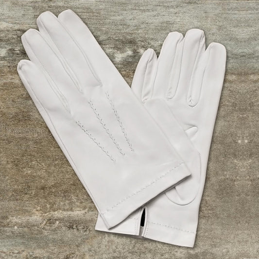 Men's White Italian Leather Gloves with Silk Lining - Formal & Debutante