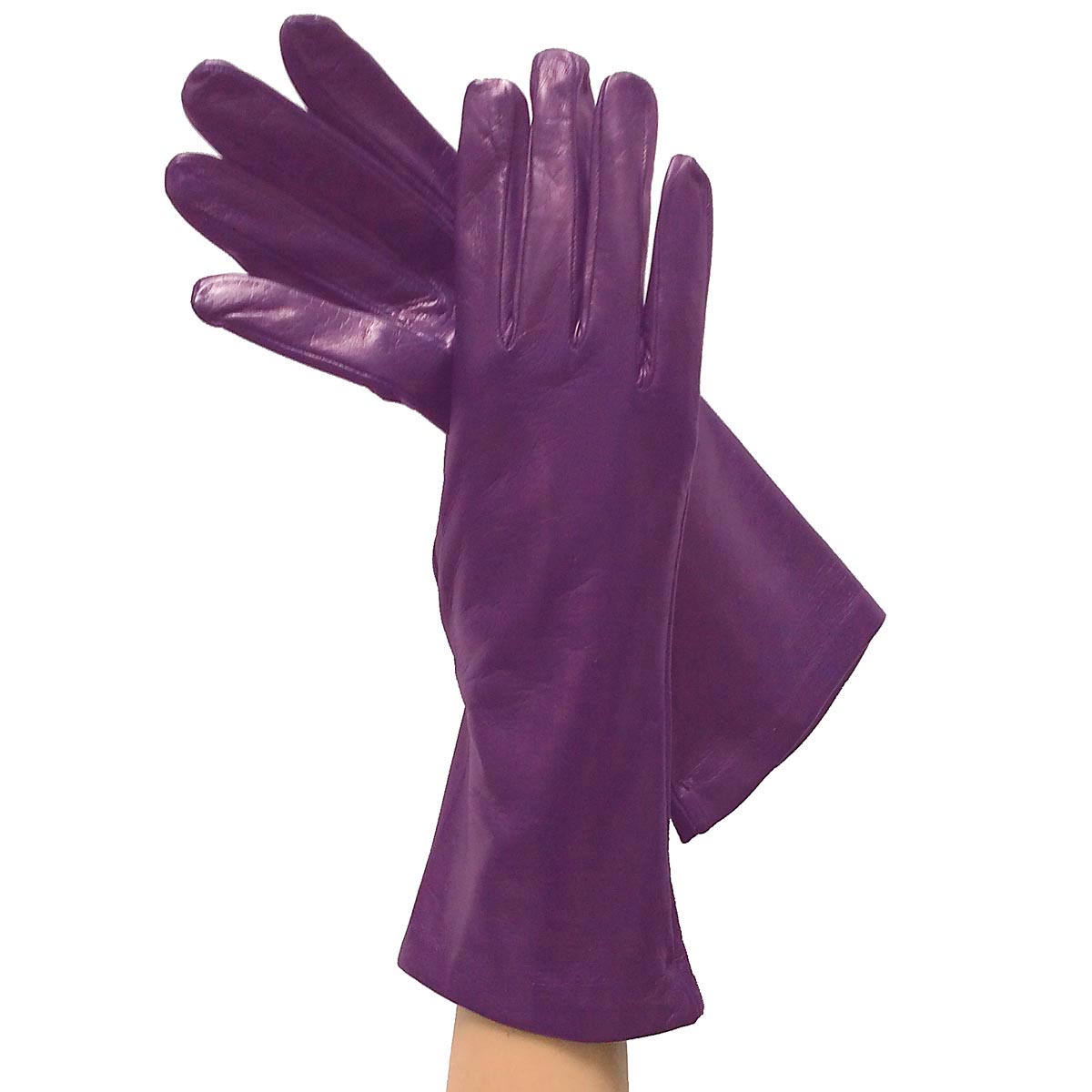 Purple Elegant Italian Leather Gloves, 100% Silk-lined, 4bt.