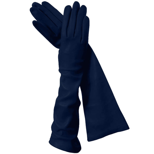 Navy Blue Long Italian Leather Gloves, Elegant, Classy Silk-lined 8-button - Solo Classe